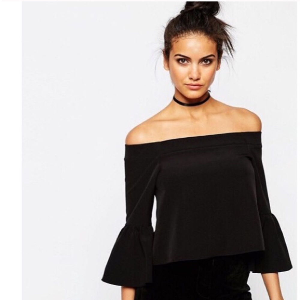 ASOS Black Off The Shoulder Ruffle Sleeve Top